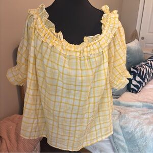 Tommy Hilfiger Yellow Checkered Ruffle Blouse